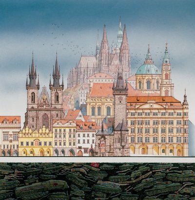 Edifici di Praga e carri armati russi, c.1980-1991 da Stephen Conlin