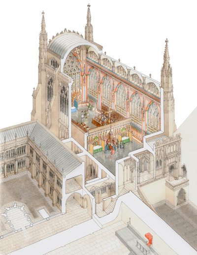 Cappella di San Stefano, Westminster, con cleristorio basso, c.1520-1530 (disegnato nel 2015) da Stephen Conlin