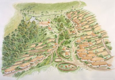 Villaggio medievale di Wharram Percy, North Yorkshire, XIII secolo c2000s da Stephen Conlin