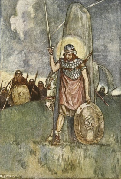 Cuchulain arriva finalmente alla sua morte, illustrazione da 