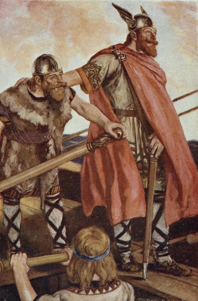 Erik il Rosso (950-1003/04) salpa per la Groenlandia, illustrazione da 