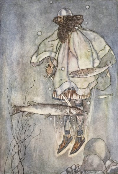Fergus scende nel lago, illustrazione da 