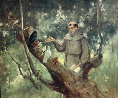 San Francesco che predica agli uccelli, illustrazione da 