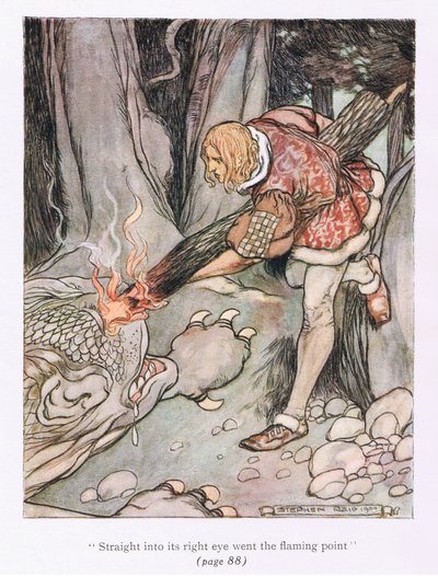 Dritto nel suo occhio destro andò la punta fiammeggiante (litografia a colori) da Stephen Reid