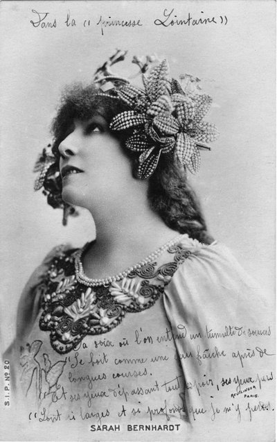 Henriette Rosine Bernard alias Sarah Bernhardt nel ruolo di "La principessa lontana", opera di Edmond Rostand (foto b/n) da Studio Reutlinger
