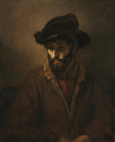 Un uomo barbuto con un cappello da Studio of Rembrandt van Rijn