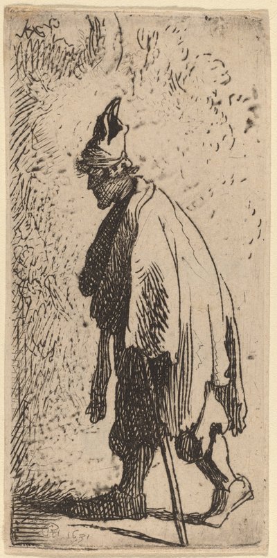 Mendicante con un bastone, camminando a sinistra da Studio of Rembrandt van Rijn