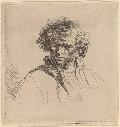 Uomo riccioluto con bocca storta da Studio of Rembrandt van Rijn