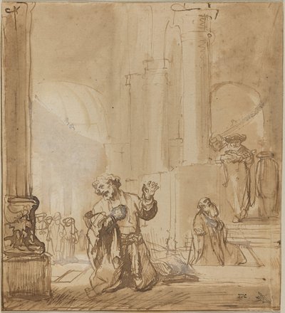 La parabola del pubblicano e del fariseo da Studio of Rembrandt van Rijn