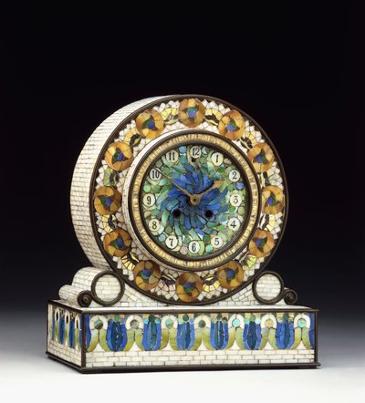Orologio da camino in vetro Favrile con montatura in bronzo da Studios Tiffany