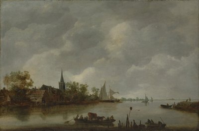 Veduta del fiume con chiesa del villaggio da Style of Jan van Goyen