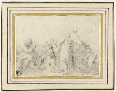Scena di genere con vecchio, contadine e bambini da Style of Jean Baptiste Greuze