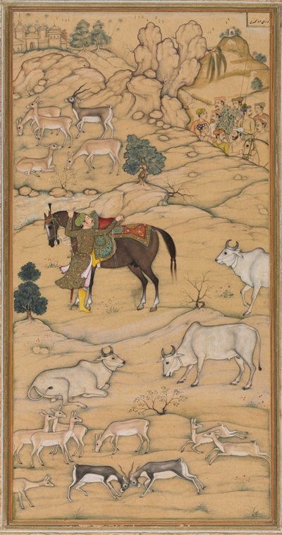 Akbar che monta il suo cavallo, pagina dal Chester Beatty Akbar Nama Storia di Akbar, 1605-07 da Sur Das Gujarati