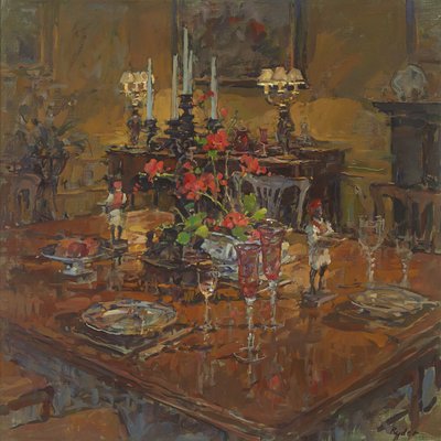 Sala da pranzo con gerani da Susan Ryder