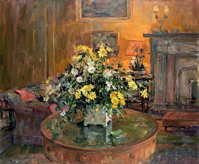 Tavolo a Tamburo con Fiori Gialli da Susan Ryder