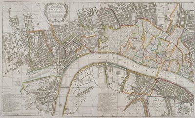 Mappa di Westminster, la Città di Londra, Southwark e aree circostanti, 1739 da Sutton Nicholls