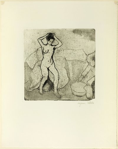 Catherine prepara il bagno e Louise, nuda, si sistema i capelli da Suzanne Valadon