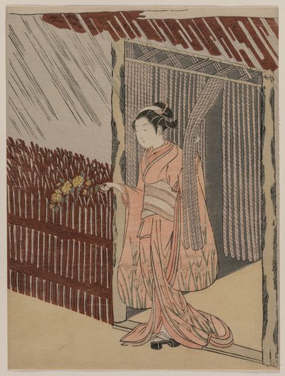 Una ragazza che si veste di rosa da Suzuki Harunobu