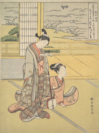 Un Giovane Uomo e Donna con uno Shamisen, Monaco Saigyo da Suzuki Harunobu