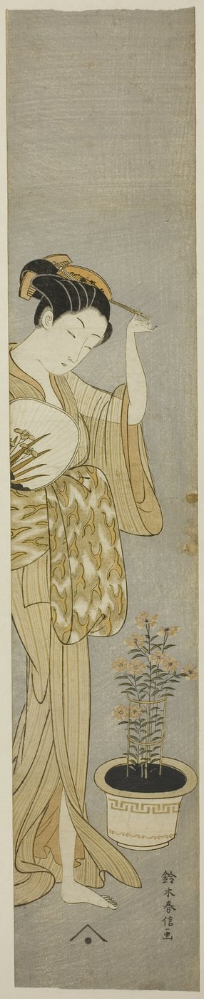 Bellezza che aggiusta la forcina da Suzuki Harunobu