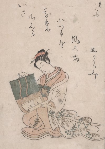 Bellezza che srotola una pergamena da Suzuki Harunobu