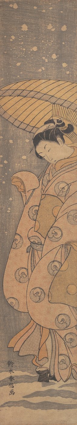 Bellezza sotto un Ombrello nella Neve, ca. 1770 da Suzuki Harunobu