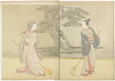 Stampa del calendario di Meiwa 2 e un Mitate del No_ Play Takasago, 1765 da Suzuki Harunobu