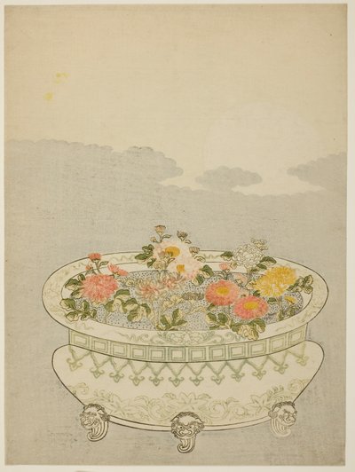 Crisantemi e la luna crescente da Suzuki Harunobu