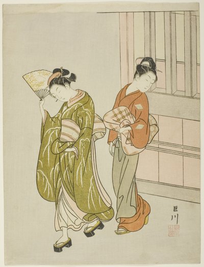Brezza limpida da un ventaglio (Ogi no seiran), dalla serie "Otto vedute del salotto (Zashiki hakkei)" da Suzuki Harunobu