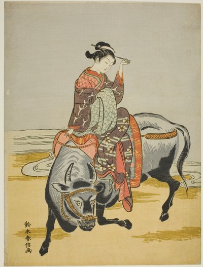 Cortigiana che cavalca un bue da Suzuki Harunobu