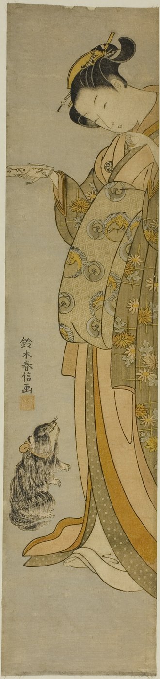 Cortigiana con il suo animale domestico da Suzuki Harunobu