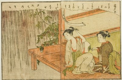 Illustrazione a doppia pagina dal Vol. 2 di "Libro illustrato dei broccati di primavera (Ehon haru no nishiki)" da Suzuki Harunobu