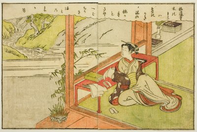 Illustrazione a doppia pagina dal Vol. 2 di "Libro illustrato dei broccati di primavera (Ehon haru no nishiki)" da Suzuki Harunobu