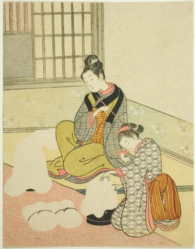 Neve serale su un modellatore di filo (Nurioke no bosetsu), dalla serie "Otto vedute del salotto (Zashiki hakkei)" da Suzuki Harunobu