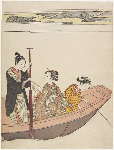 Pesca vicino al santuario di Mimeguri sul fiume Sumida, c. 1767 da Suzuki Harunobu