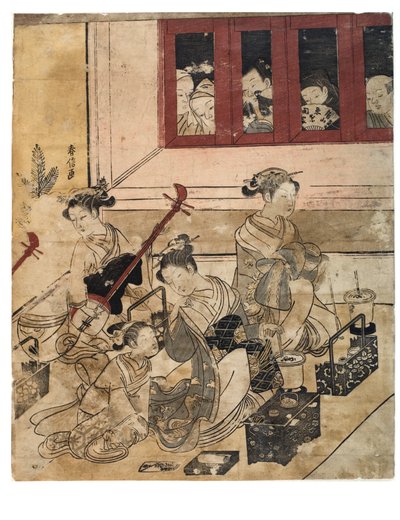 Quattro ragazze di Yoshiwara in una stanza da Suzuki Harunobu