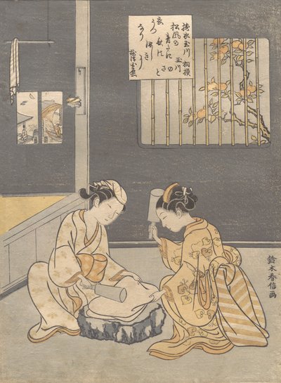 Piena del tessuto al fiume gioiello Kinuta no Tamagawa, ca. 1768 da Suzuki Harunobu