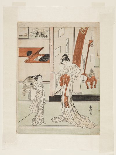 Geisha e accompagnatore (stampa xilografica a colori) da Suzuki Harunobu