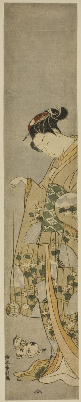 Ragazza che gioca con un gatto da Suzuki Harunobu