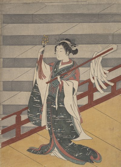 Ragazza sul balcone sopra la scala di pietra da Suzuki Harunobu