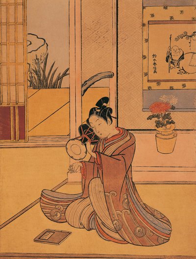 Giovane che suona il tamburo da Suzuki Harunobu