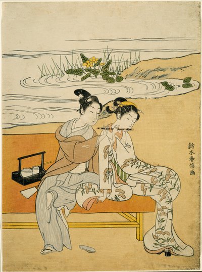 Amanti che suonano lo stesso flauto (parodia di Xuanzong e Yang Guifei) da Suzuki Harunobu