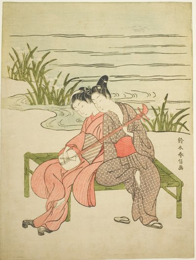 Amanti che suonano lo stesso shamisen (parodia di Xuanzong e Yang Guifei) da Suzuki Harunobu