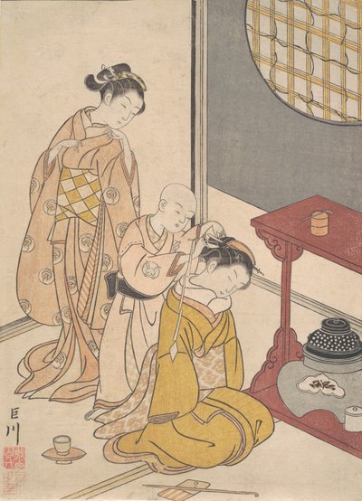 Pioggia notturna allo stand a doppio scaffale, dalla serie Otto vedute del salotto da Suzuki Harunobu