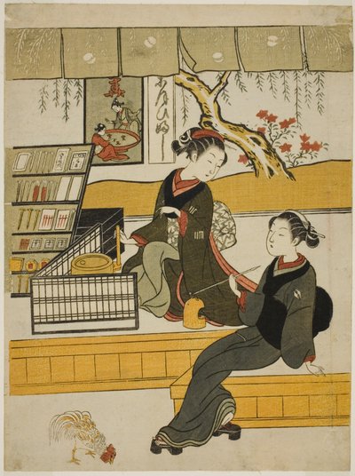 Ofuji, la commessa del Motoyanagiya, con un cliente da Suzuki Harunobu