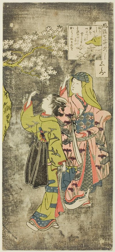 Ono no Komachi presso la cascata (Shimizu), dalla serie I sette aspetti alla moda di Komachi (Furyu yatsushi nana Komachi) da Suzuki Harunobu