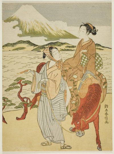 Pausa per ammirare il monte Fuji (parodia del viaggio verso est di Ariwara no Narihira) da Suzuki Harunobu