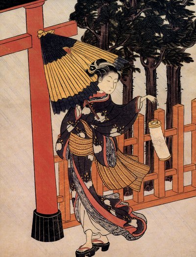 Pellegrinaggio in una notte piovosa, stampa giapponese di Suzuki Harunobu (c.1724-1770) da Suzuki Harunobu