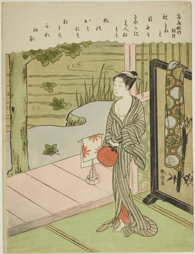 Poesia di Fujiwara no Toshiyuki, dalla serie senza titolo dei Trentasei Poeti Immortali da Suzuki Harunobu