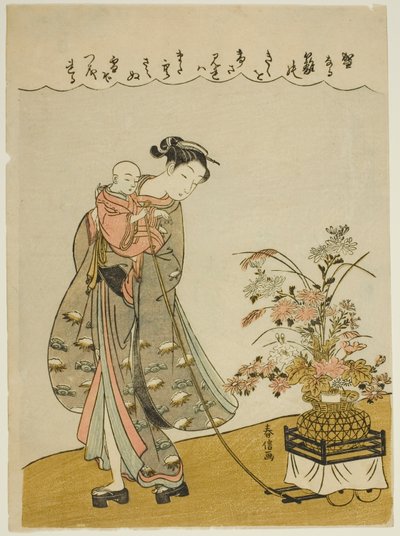Tirando un carrello di fiori da Suzuki Harunobu